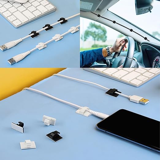 Adhesive Cable Holder Management Wire Clips 50 Pcs White,Suitable for Cables with a Diameter of ≤ 6mm in Cars, Houses, and Offices