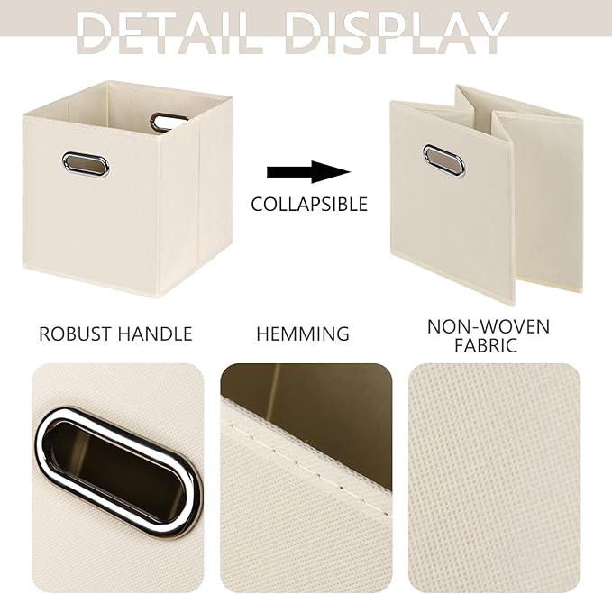 Fabric Cloth Storage Bins,Fabric Cube Organizer with Dual Handles Foldable Cube Storage Baskets for Home Bedroom Storage,Set of 12,(Creamy-White)