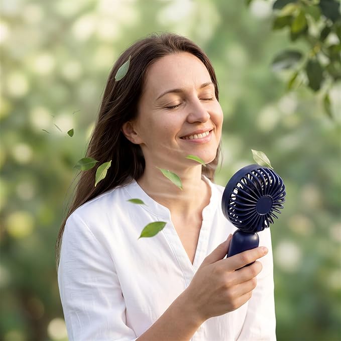 Rossesay 6 Pcs Mini Portable Fan Bulk Cute Handheld Lightweight Small Little Personal Hand Eyelash Fan 3 Speeds USB Rechargeable for Women Men Indoor Outdoor Makeup Travel (Navy Blue)