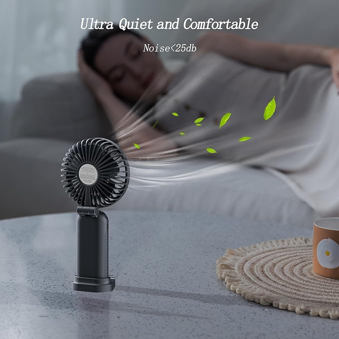 GOCKERA Portable Fan, 4200mAh Battery Operated Fan, 5 Speeds&Digital Display, Makeup Fans for Women with Base, 180°Foldable 3in1 Handheld/Neck/Desk Fan for Outdoor Indoor,Ultra Quiet (Black)