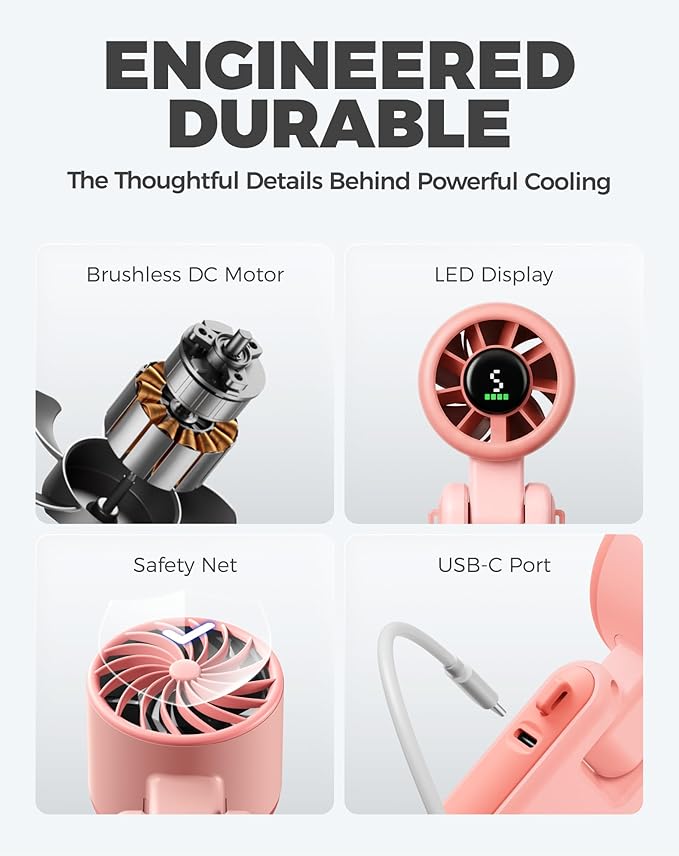 Diveblues Portable Handheld Turbo Fan, 5 Gear Wind, Battery Operated, Up to 12 Working Hours, 3 IN 1 Hand Fan with Air Turbo Tech Cooling Fan for Outdoor Activities, Travel, Working