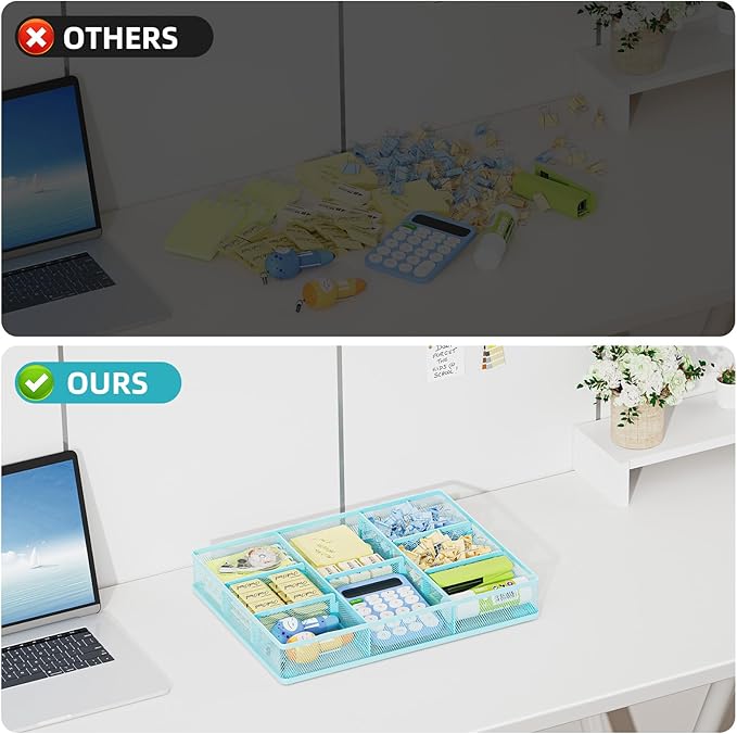 Marbrasse Desk Drawer Organizer, Metal Mesh Drawer Organizer Tray with 5 Adjustable Compartments,Desk Organizers and Accessories for Home,Office