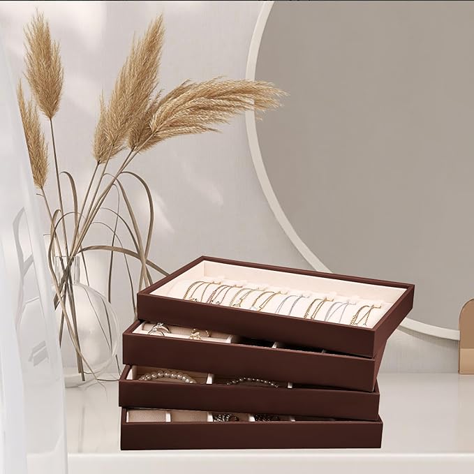 Stackable Jewelry Organizer Trays 4 Set, Coffee