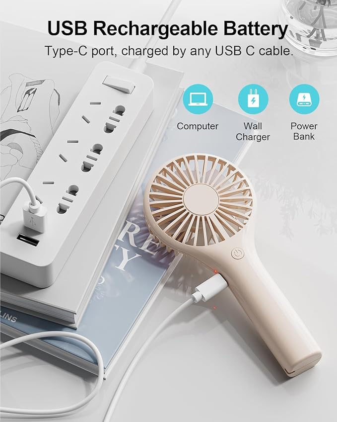 TriPole Portable Handheld Fan Mini Personal Fan with 3 Speeds, Powerful Battery Hand Held Fans for Travel Trip Outdoor Concerts, Cute Small Rechargeable Lash Fans for Makeup Skincare Drying, Cream