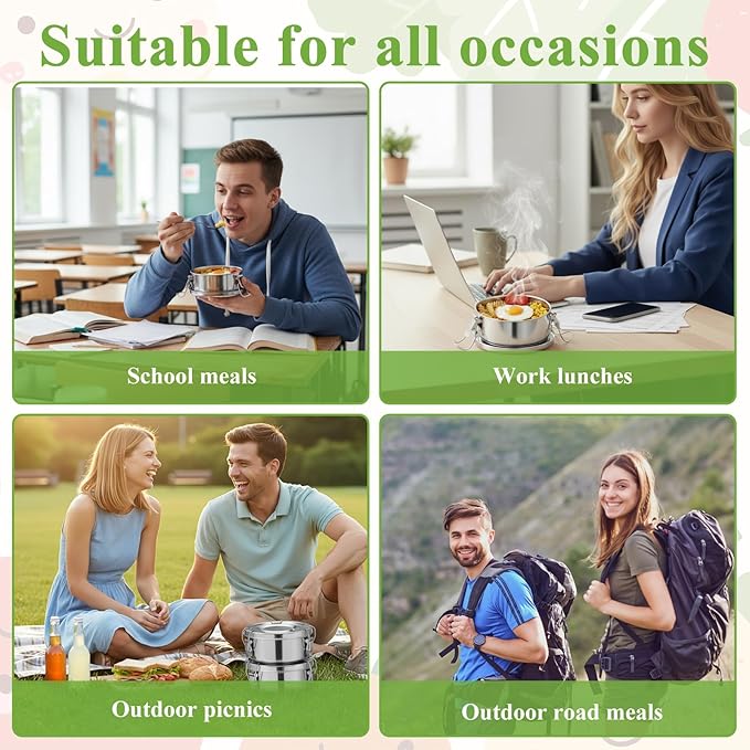 4 x 12oz Stainless Steel Food Containers - Leakproof Bento Box for Camping/Picnic