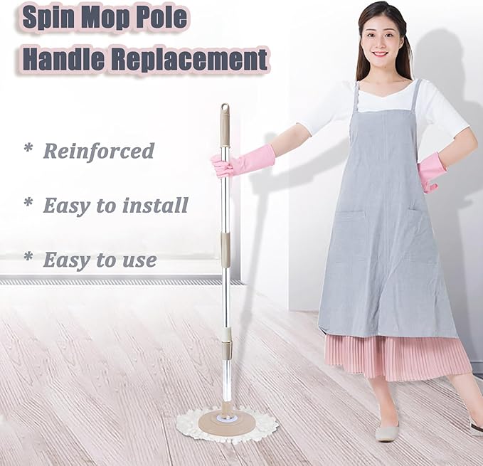 Spin Mop Pole Handle Replacement, Home Floor 360 Degrees Rotating Telescopic Replacement Handle Cleaning Tool Accessories Enhanced Thickened Version for Cleaning Home Bedroom Office (Khaki)