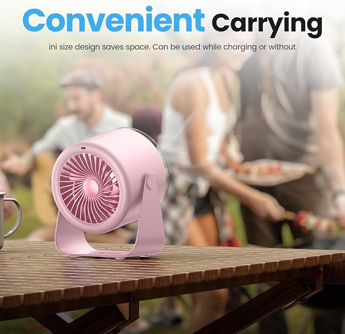 WSKEN Desk Fan with Battery Operated, Quiet Digital Display Portable Fan for Office, Bedroom, Kitchen, Home, Outdoor, 100 Speeds 115° Tilt Small Travel Camping Table Fan, Pink