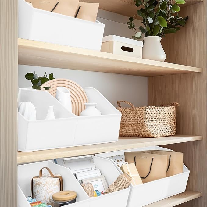 Homsorout Closet Organizers and Storage Bins - 8 Pack Collapsible Divided Trapezoidal Cube Storage Bins Baskets with Orange Handle for Organizing Clothes Blankets, Toys, Books, Towels(White)