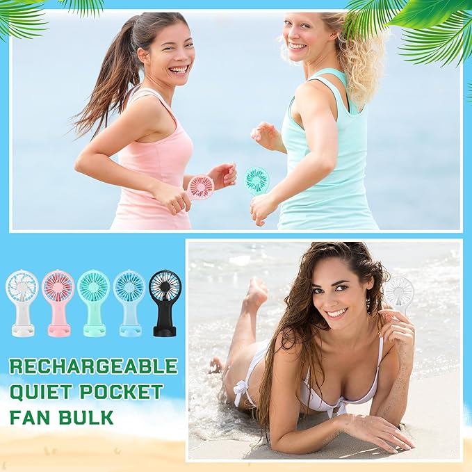 Woanger Mini Powerful Handheld Fan Bulk 3 Speed USB Rechargeable Small Desk Fan Summer Gift for Wedding Beach Outdoor Women Eyelash(Classic 5 Colors,60 Pack)