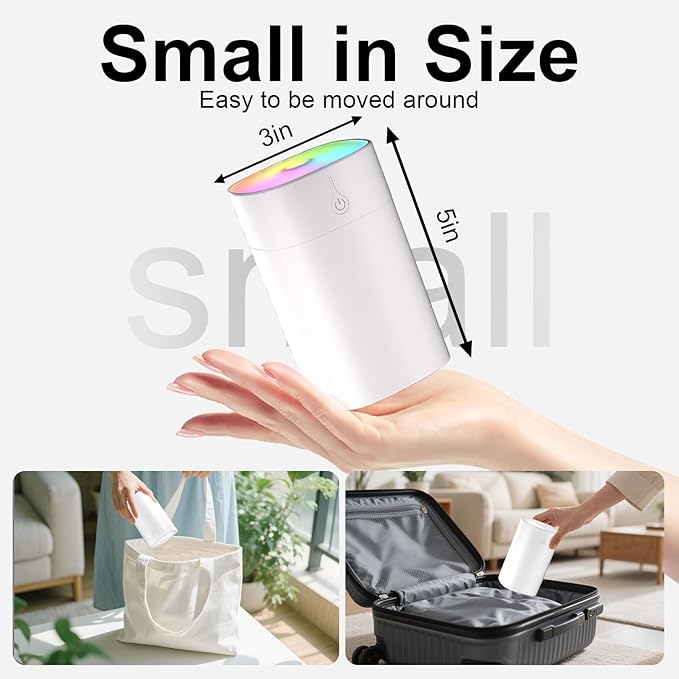 Humidifiers for Bedroom, Personal Desktop Plant Humidifier Indoor 400ML Office Portable Small Humidifier for Travel Oil Diffuser with Night Light Auto Shut-Off