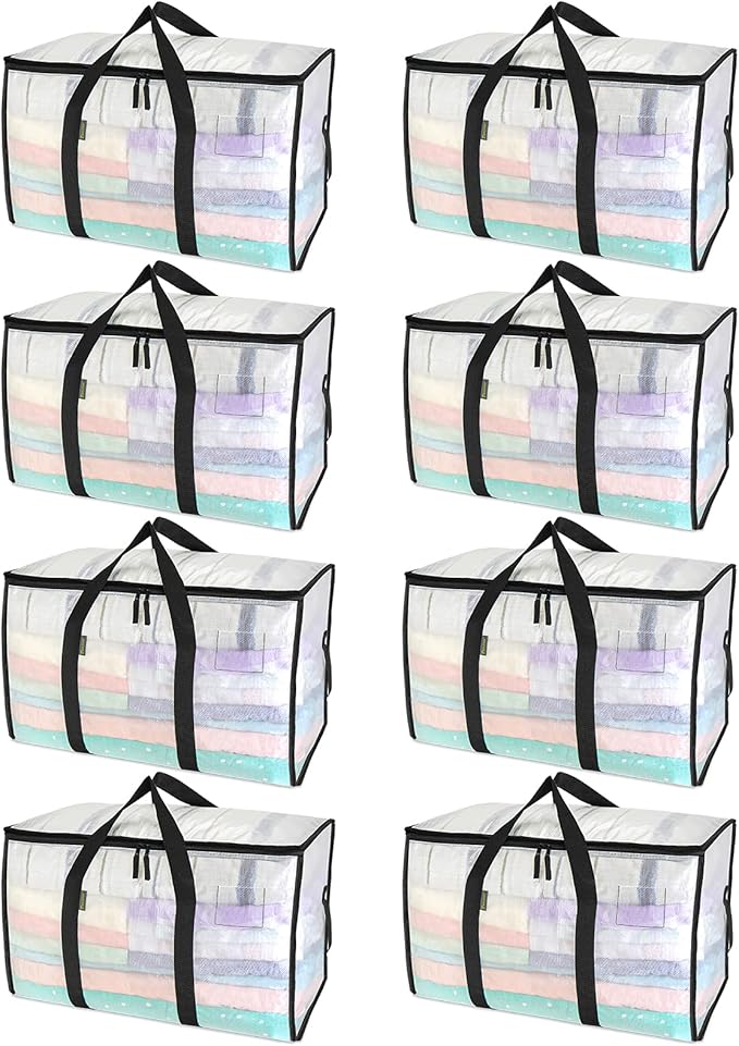 8-Pack Oversized Moving Bags with Reinforced Handles, Clear, 8-Pack