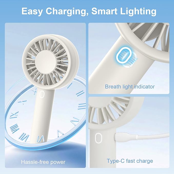 Mini Fan Portable Handheld Fan USB Rechargeable Personal Fan with Base 10H Long Lasting Battery Mini Pocket Cooling Fan for Desktop Travel Outdoor Vacation Concert Lash Makeup Use