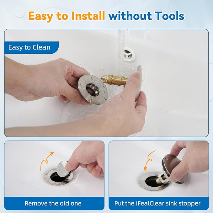 iFealClear 2 Pack Universal Bathroom Sink Stopper, Pop Up Sink Drain Strainer with Hair Catcher Basket, Fit 1.1"-2.36" US Basin, Wash Basin Drain Plug