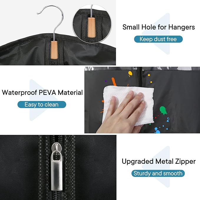 Garment Bags for Hanging Clothes, 50" Suit Bags for Closet Storage, 2-Pack Garment Covers with Clear Window, Foldable Clothing Bags for Suits, Jackets & Dresses (Black)
