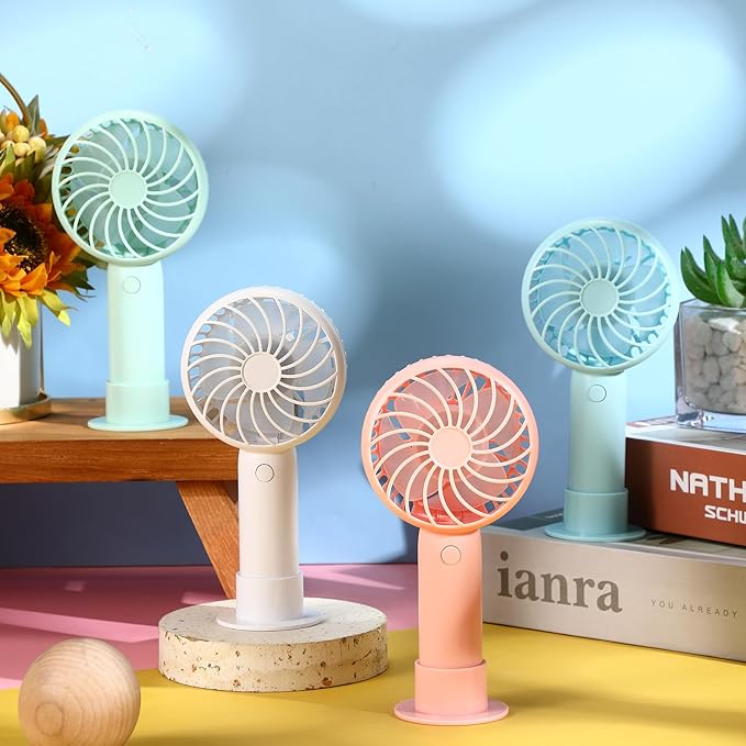 Tujoe 6 Pcs Mini Powerful Handheld Fan 3 Speed Personal Small Portable Rechargeable Fan with Base USB for Women Eyelash Makeup Office Travel Beach Indoor Outdoor (Green)