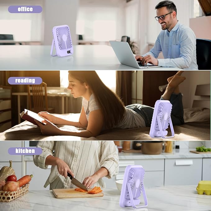 Small Fan Portable, 6.8 Inch Quiet Desk Fan Rechargeable with 2500mAh Battery Operated, 100 Speeds Adjustable Personal Mini Desktop Fan for Bedroom Office Travel Beach, Cruise Ship Essentials, Purple