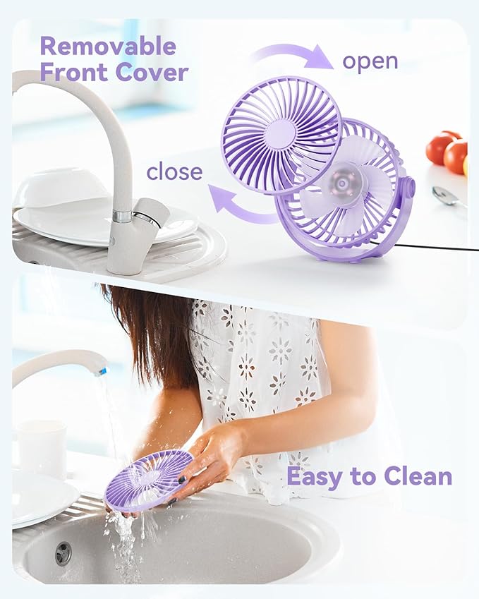 Edvision USB Desk Fan, 5 Inch Mini Portable, 3 Speeds Strong Airflow Personal Desktop, Detachable Cooling Fan 360° Rotation Quiet Small Fan for Desk Home Office Travel Car, Purple, 5ft Cable
