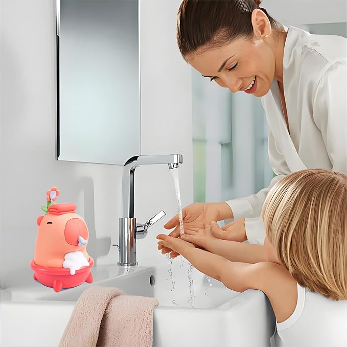 Capybara Automatic Soap Dispenser - Cute Kids Foam Soap Dispenser, Hand-Free IPX7 Waterproof USB Rechargeable Hand Sanitizer Sensor Dispensers 9.5oz, Boys Girls Toddlers Birthday Gift, Pink