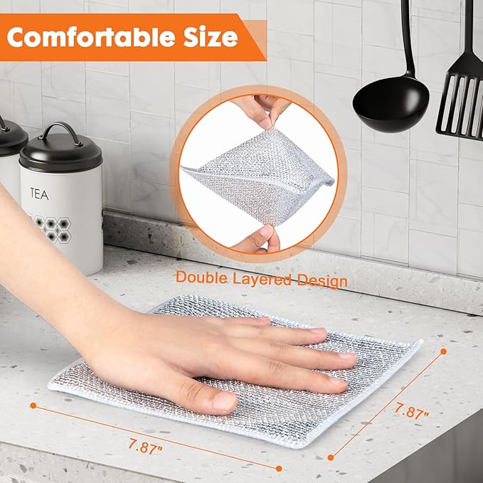 COBETE Non Scratch Wire Dishcloth,Double-Layer Wire Dishwashing Rags for Wet and Dry,Wire Miracle Cleaning Towels and Dish Cloths Multipurpose for Washing Dishes,Cookware, Sinks,Stove Tops,Pack of 6