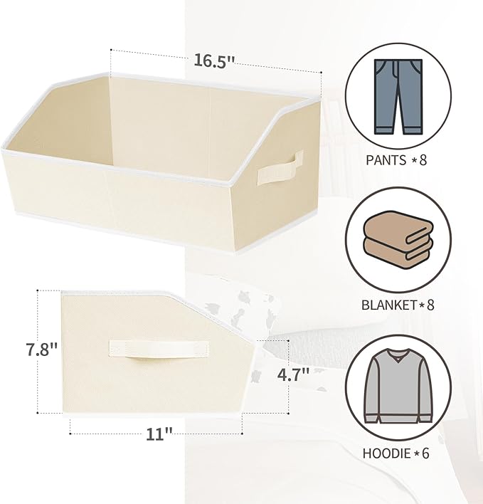 Clothes Organizers and Storage, Fabric Cube Bins with Handles, Beige