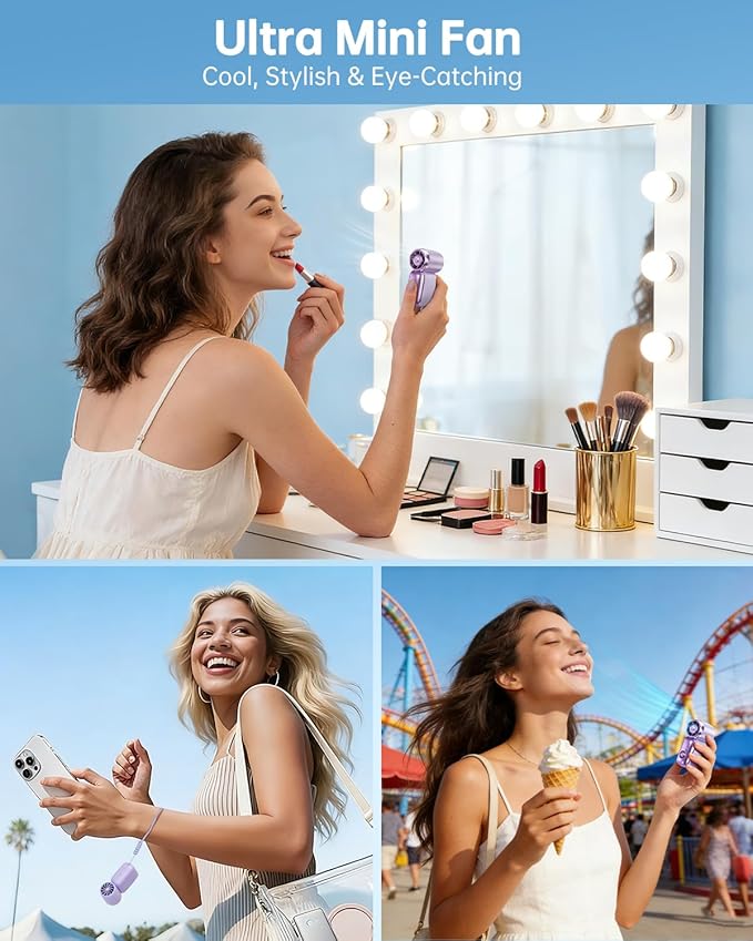 PADONISE Ultra Mini Fan Handheld, Personal Portable Fan USB Rechargeable, 6 Speed 20000 RPM Small Fan Gift for Travel Essentials, Makeup, Eye lash, Wedding, Beach, Women/Girl/Teen/Mom Day/Hot Flashes