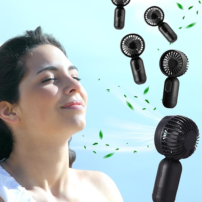 Rossesay 6 Pcs Mini Portable Fan Bulk Cute Handheld Lightweight Small Little Personal Hand Eyelash Fan 3 Speeds USB Rechargeable for Women Men Indoor Outdoor Makeup Travel (Black)