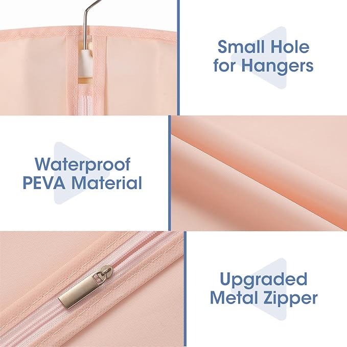 65'' Dress Bags for Gowns, 4 Pack Pink Garment Bags for Hanging Clothes