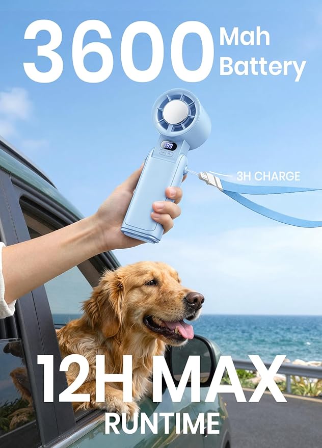 Portable Handheld Turbo Fan, 1-199 Speed Adjustable with LED Display, High-Power Motor, Rechargeable Battery, 4 IN 1 Pocket Design Mini Fans for Indoor/Outdoor/Travel/Work, Blue