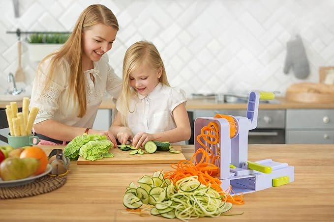 Brieftons QuickFold 5-Blade Spiralizer: Versatile & Compact Foldable Vegetable Spiral Slicer, Best Veggie Pasta Spaghetti Maker for Low Carb/Paleo/Gluten-Free with Brush & 4 Recipe Ebooks