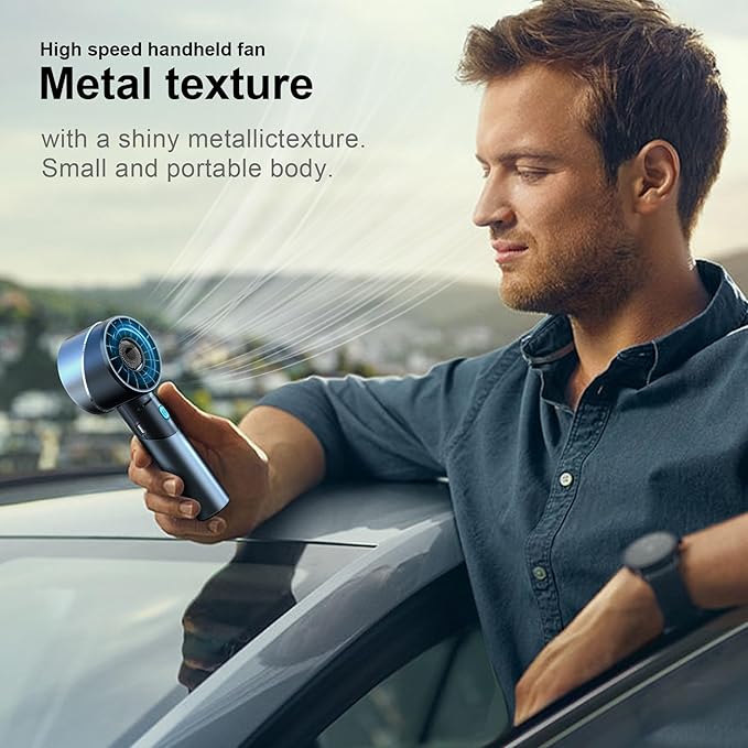 Lepwings Handheld Fan, Mini Small Portable Turbo Fan, Rechargeable with 4 High Speeds Personal Fans, Max 16H Runtime, For Travel, Office, Outdoor - Grey