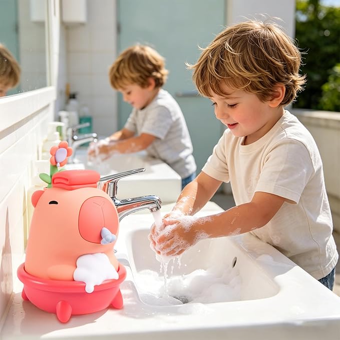 Pink Capybara Soap Dispenser - Kids Automatic Foam Hand Soap Dispenser Touchless,Wall Mount Waterproof USB Rechargeable, 9.5oz for Bathroom, Office, Hotel, Hospital, Preschool Children