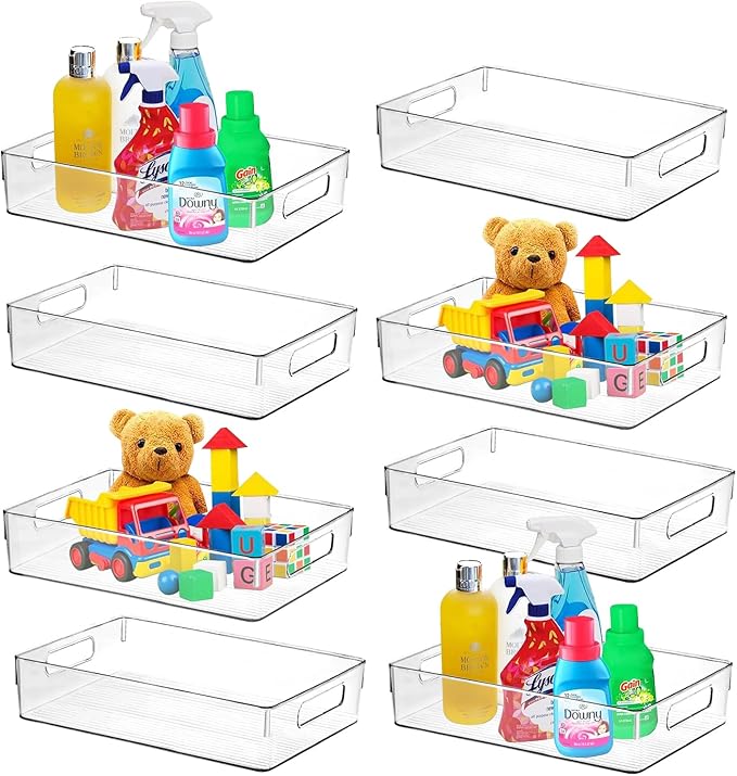 Clear Plastic Storage Bins, Home Bathroom Laundry Room Freezer Refrigerator Pantry Organizers and Storage Containers Fridge Organizer Bins Kitchen Organization Cabinet Medicine Bin for organizing