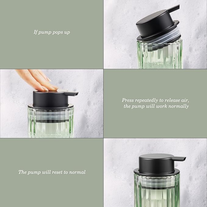 Amolliar Foaming Soap Dispenser, Plastic Pump & Glass Soap Bottle, Refillable 8OZ Hand Soap Dispenser, Dish Soap Dispenser for Kitchen, Bathroom Accessories Set, Home Decor Dispenser (Black 2 Pack)