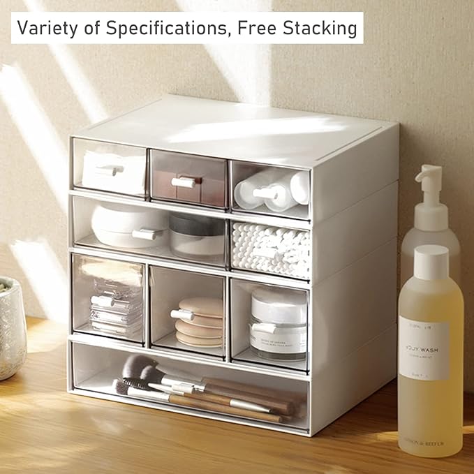 Desk Organizer-3 Tier Stackable Storage Drawers with 6 Compartments White