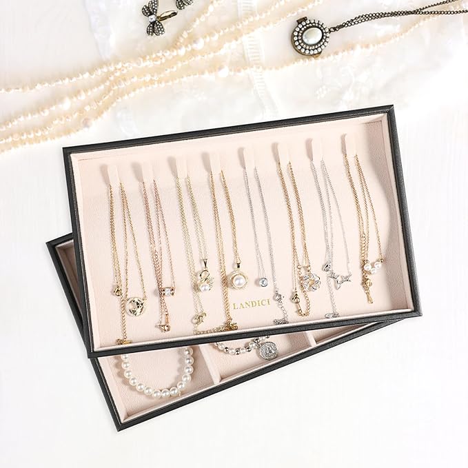 Stackable Jewelry Organizer Trays 4 Set, Black