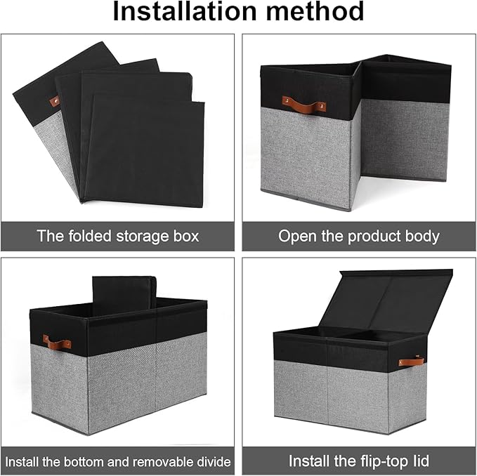 Gowee Large Toy Storage Box with Lid, Sturdy Toys Storage Chest Bin Organizer Basket with Dividers for Kids, Boys, Girls, Nursery, Closet, Bedroom, Playroom 25"x13" x16" (Black and Grey)