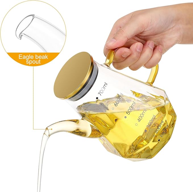 Cabilock 2pc Glass Oil Dispenser Pot with Measurements for Kitchen, 24oz Oil Bottles Cooking Dispenser with Drip Free Spout And Stable Bottom Fits in Home,kitchen,barbecue,party (700ml)