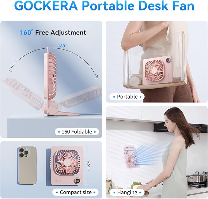GOCKERA Desk Fan, 6.61''Ultra-thin 5000mAh Battery Powered Fan with Powerful Wind,100 Speeds Adjustable&Digital Display,Timer,Ultra-quiet Small Portable Fan for Bedroom,Office,Travel,Summer Essentials