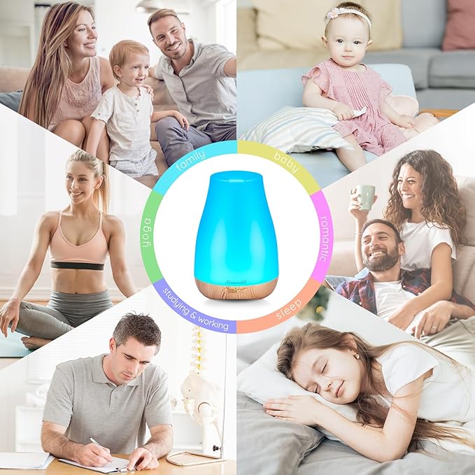 Aromatherapy Essential Oil Diffuser for Room: Air Humidifier Aroma Scent Cool Mist Diffusers Colorful Light Cute Mini Small Waterless Auto Off Ultrasonic for Home Bedroom