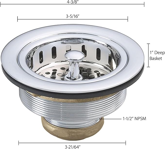 Westbrass D2145-26 3-1/2" Post Style Large Kitchen Sink Basket Strainer, Polished Chrome (2-Pack)