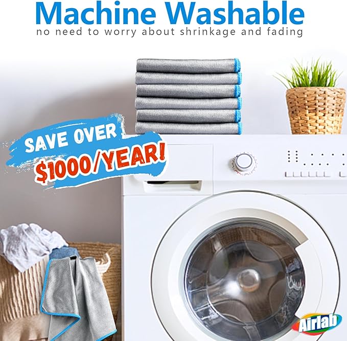 Airlab Glass Polishing Cloth Streak Free Miracle Microfiber Cleaning Cloth Lint Free Cleaning Rags for Glasses Kitchen Dish Mirrors Easy Clean
