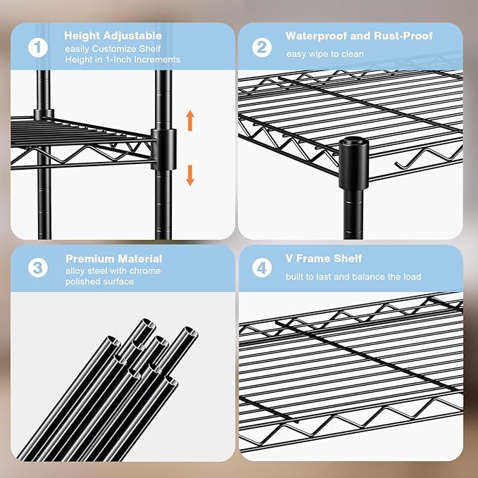1-Tier Wire Shelf Rack,30" Wx14 Dx17 H,Single Metal Shelves Rack,Height Adjustable Metal Wire Shelving Unit and Storage for Kitchen,Cabinet,Countertop,Under-Sink,Closet,Pantry,Bathroom