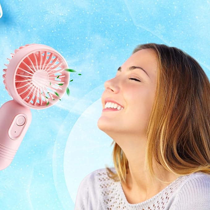 Rossesay 1 Pcs Mini Portable Fan Bulk Cute Handheld Lightweight Small Little Personal Hand Eyelash Fan 3 Speeds USB Rechargeable for Women Men Indoor Outdoor Makeup Travel (Pink)