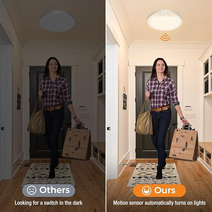 slochi 2Pack Motion Sensor Light Indoor Wired, 8.7 Inch 3000K/4000K/6500K Closet Lights Motion Sensored, 18W 1800LM Flush Mount Ceiling Light for Hallway Pantry Stairwell Porch, White