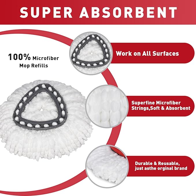 Mop Replace Head Compatible with Ocedar Mop Heads Replacements, Mop Refill Compatible with O-Ceda EasyWrin Spin Mop Head Replacement 1-Tank System Only, 6 Refills