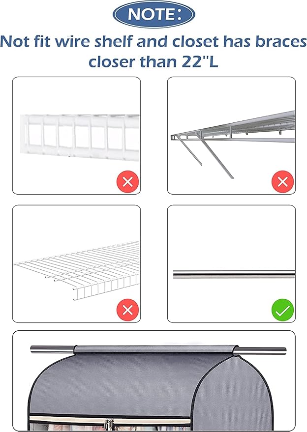 SLEEPING LAMB 60'' Hanging Garment Bags for Closet Storage Sealed Completely Jackets Coats Suits Clothes Rack Cover for Wardrobe with Clear PVC Window, 2 Packs, Grey (Hanging Rod Not Included)