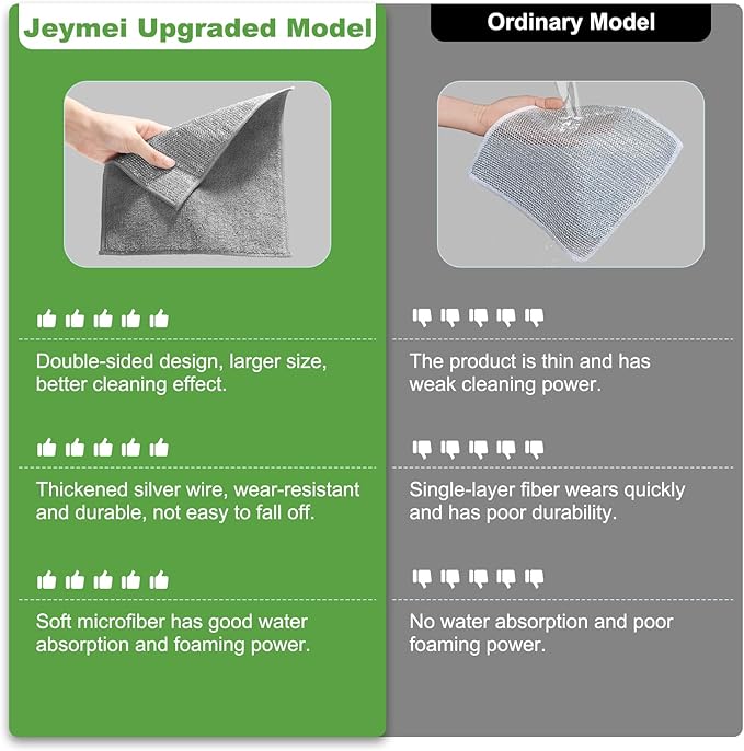 Jeymei 10 Counts Multipurpose Wire Dishwashing Rag,Non Scratch Wire Dishcloth for Washing Dishes,Microfiber Miracle Cleaning Cloth with Mesh,Dual-Sided Steel Mesh Cloth for Pot,Metal Scrubber,Grey