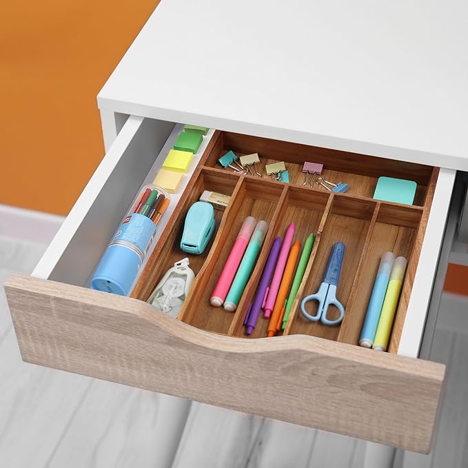 Kitchen Acacia Silverware Organizer, Extra Deep Grooved Drawer Divider