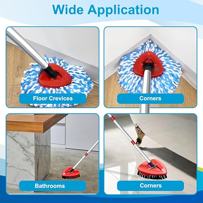 O-Cedar Spin Mop Head, Base, Handle Replacement for RinseClean 2 Tank System, 4 Microfiber Mop Refills,1 Scrub Brush,1 Base and 30-58in Handle Set Combo, Blue, for Wood, Tile, Laminate, Marble