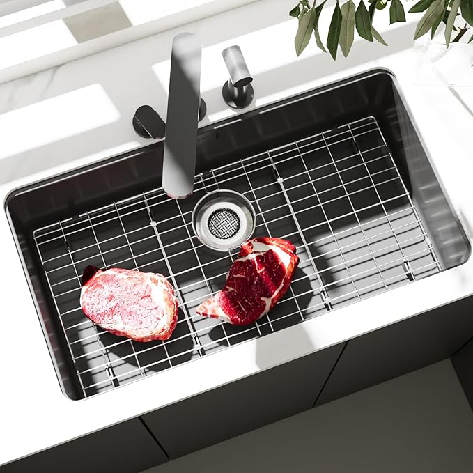 27-9/16" x 14-9/16" Stainless Steel Sink Protector, Sink Protectors for Kitchen Sink, Sink Grid, Sink Grate for Bottom with Rear Drain